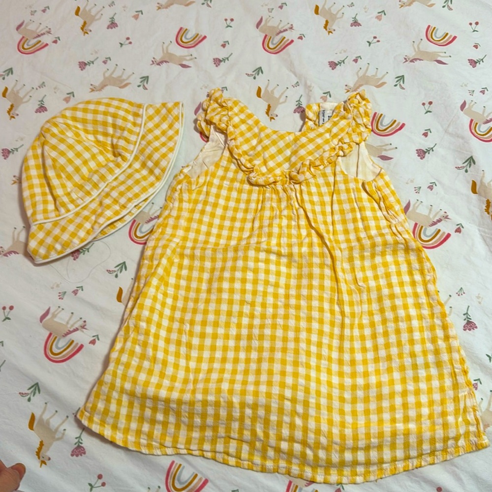 Janie & Jack Dress and Matching Hat (size 12-18M)